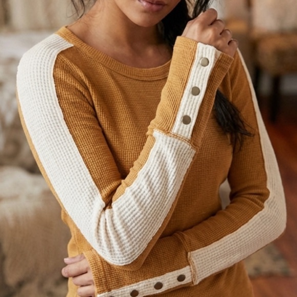 We The Free Tops - We The Free Goldenrod and Ivory Long Sleeve Top